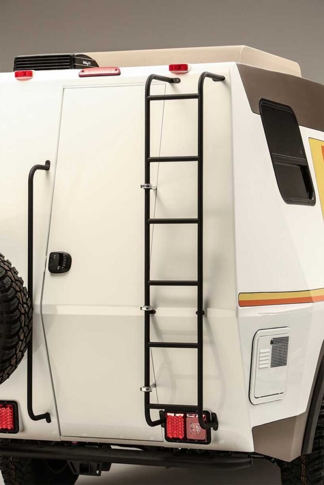 a fuel tank filler that completely separated from the camper ensures fuel fumes remain isolated