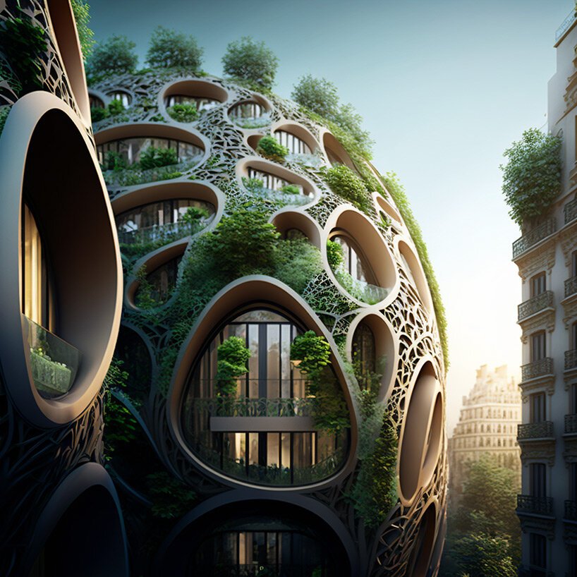 文森特·卡利宝 (vincent callebaut) 利用人工智能将“豪斯曼式”巴黎建筑重新构想为绿色、透气的建筑