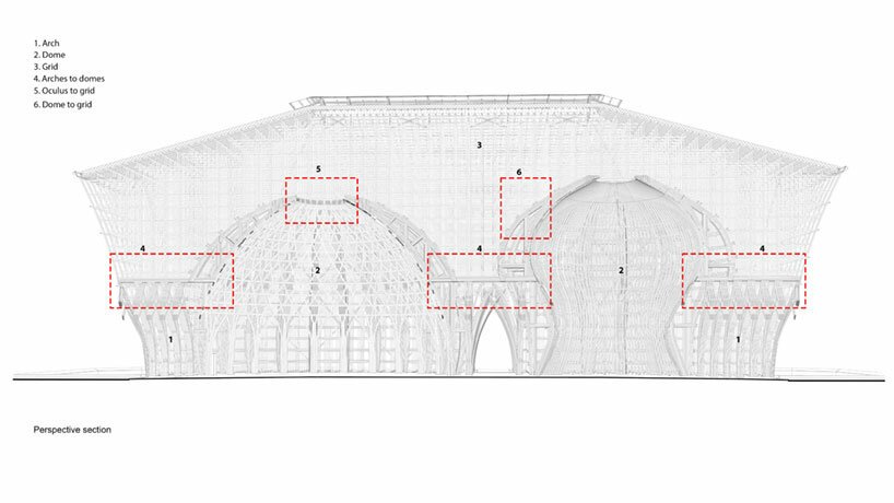 观看 VTN 错综复杂的竹制迎宾中心以其雕塑般的拱顶过滤阳光