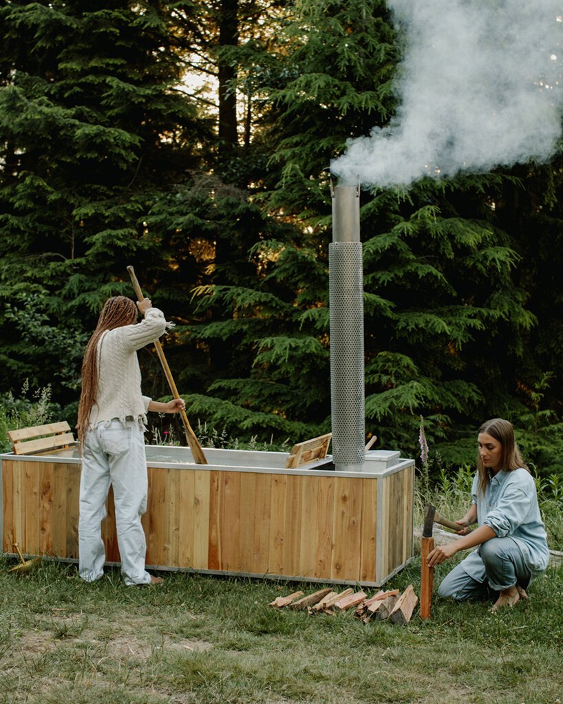 this wood-burning hot tub by goodland celebrates the experience of nature