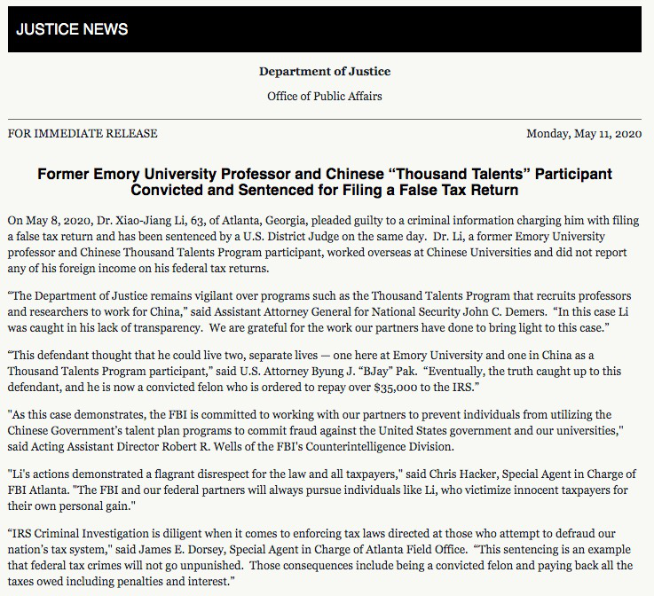 著名生物学家李晓江教授“遭解雇 被捕及宣判”始末