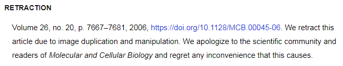 Molecular and Cellular Biology 撤稿 14 年前明目张胆的造假 通讯作者回应