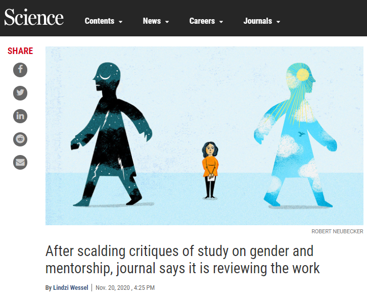 那篇涉嫌鼓励“女学生选男导师”的 Nature 子刊撤稿了 那篇涉嫌鼓励“女学生选男导师”的 Nature 子刊撤稿了