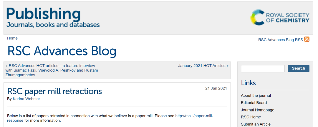 Royal Society of Chemistry 又一次集中撤稿