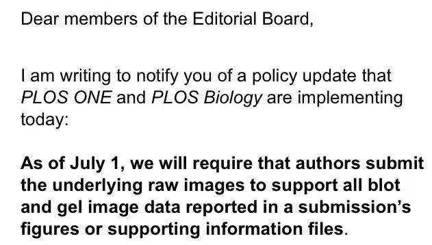 最新！PLOS ONE 及 Biology 要求所有投稿作者提供 WB 原始数据！