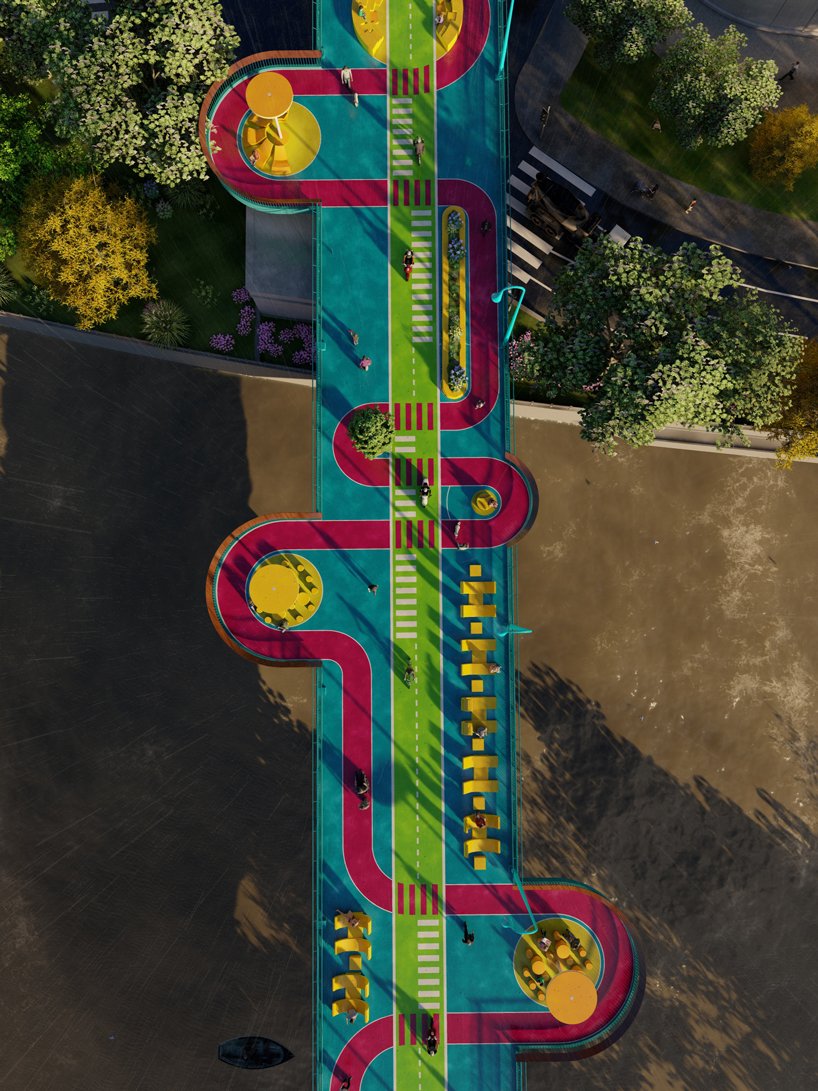 100architects 以明亮的色彩 + 环形的形状使上海人行天桥焕然一新