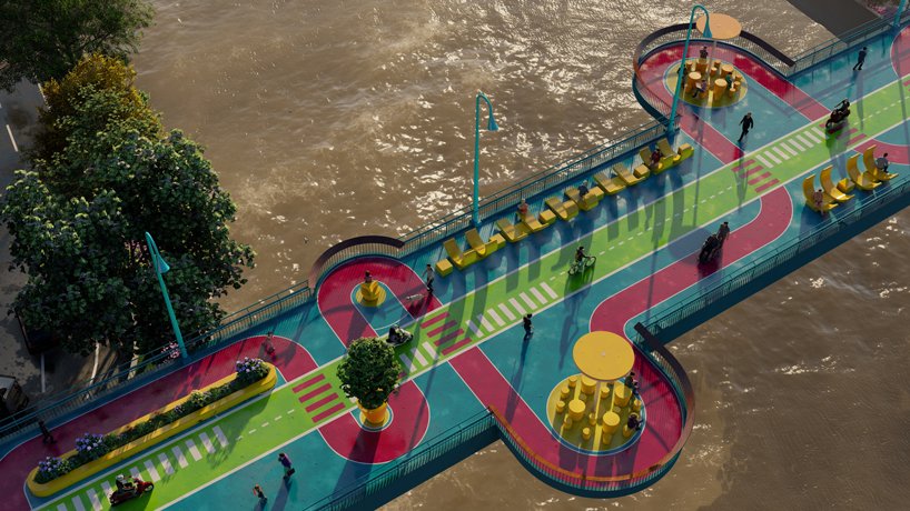 100architects 以明亮的色彩 + 环形的形状使上海人行天桥焕然一新