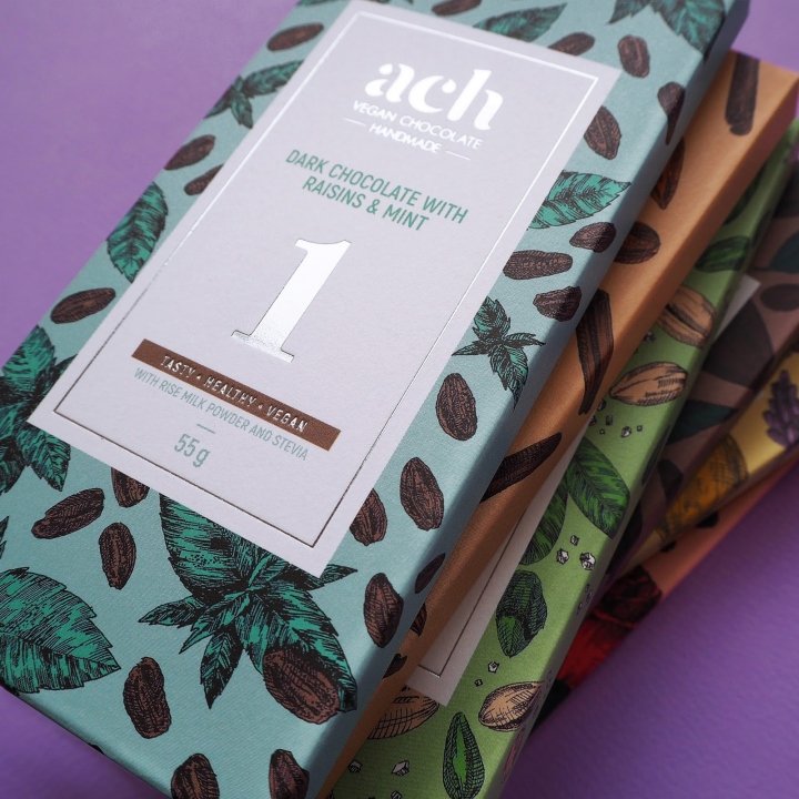 ACH 纯素巧克力包装，​​作者：Gintarė Marcinkevičienė