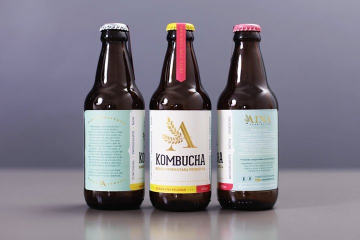 艾娜康普茶 (Aina Kombucha) 包装,由 Luiz Pegoraro 设计 艾娜康普茶 (Aina Kombucha) 包装,由 Luiz Pegoraro 设计