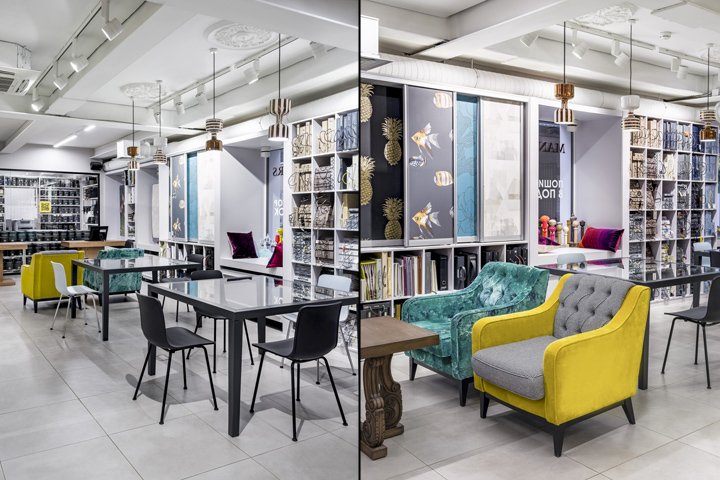 Liza Paupe 和 Anna Uchevatova 设计的英国油漆和装饰材料店,俄罗斯莫斯科 Liza Paupe 和 Anna Uchevatova 设计的英国油漆和装饰材料店,俄罗斯莫斯科