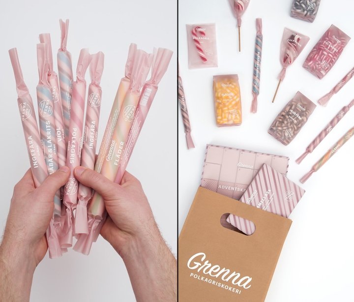 瑞典学生制作的 Grenna Polkagriskokeri 糖果包装 瑞典学生制作的 Grenna Polkagriskokeri 糖果包装