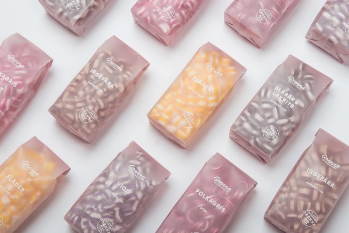 瑞典学生制作的 Grenna Polkagriskokeri 糖果包装 瑞典学生制作的 Grenna Polkagriskokeri 糖果包装