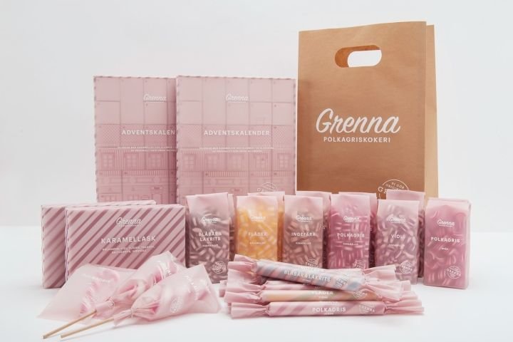 瑞典学生制作的 Grenna Polkagriskokeri 糖果包装 瑞典学生制作的 Grenna Polkagriskokeri 糖果包装