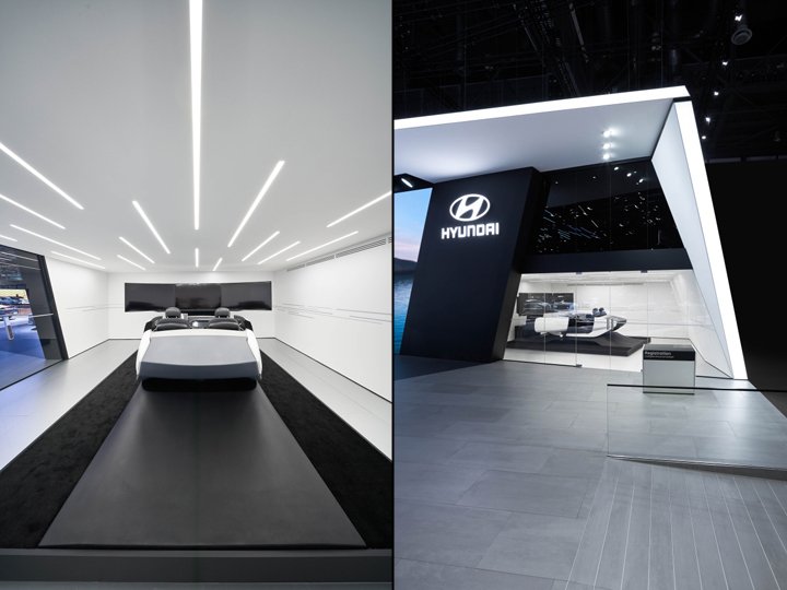 现代汽车在 2018 年日内瓦国际汽车展上的展位，由 VAVE 设计，瑞士日内瓦