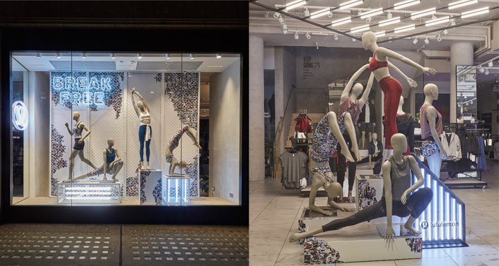 英国伦敦 Lucky Fox 的 Lululemon 橱窗展示