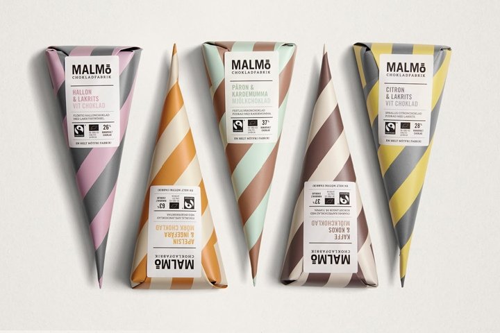 Pond Design 设计的 Malmö Chokladfabrik Bars & Cones 包装