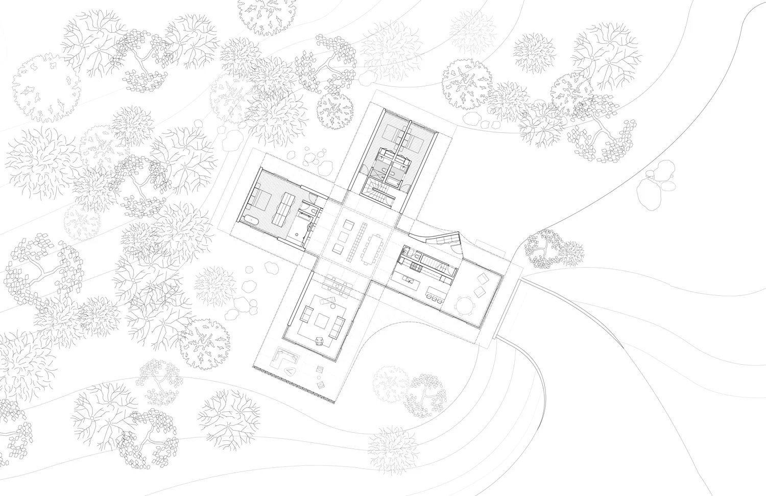 北叉住宅由 SO – IL 与 Shenton 建筑事务所共同设计，是纽约的一处休憩场所，由四个山墙体量组成