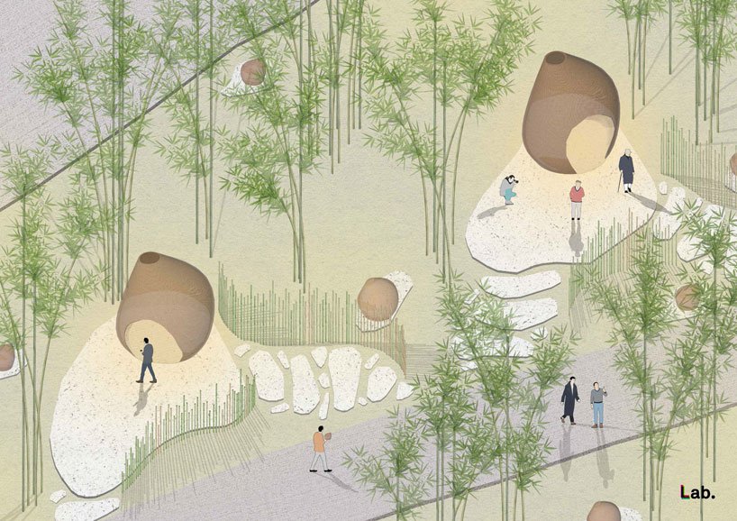 实验室。为中国风景区引入巨大的竹棚和巢状结构