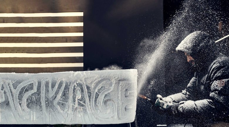 Wea / Pitti Uomo 97 / Mackage 的 Mackage 展览装置，外太空的冰冷之谜