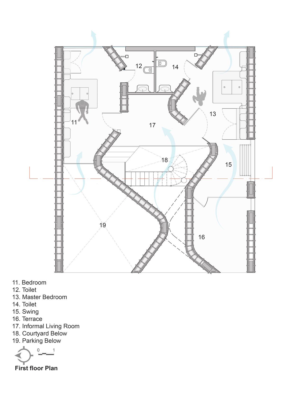 发光、起伏的砖砌结构定义了印度墙工的旋转屋