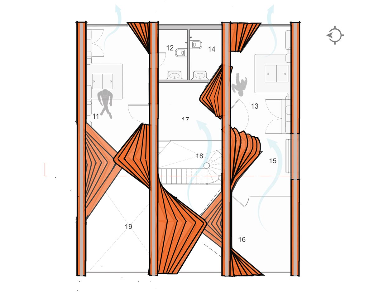 发光、起伏的砖砌结构定义了印度墙工的旋转屋
