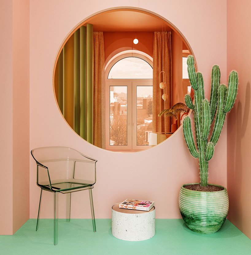 reutov design 在纽约的公寓方案中注入了粉色和绿色的色调