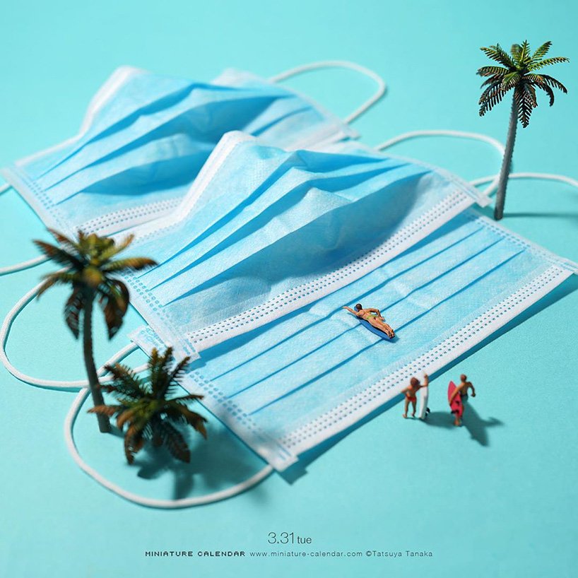 田中达也用口罩和家居用品创造出逃避现实的微型场景