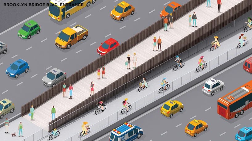 hyuntek yoon 重新思考布鲁克林大桥的高架人行道和自行车道